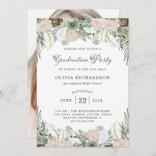 Foliage and Floral | Sage Green Grad Party Photo Invitation