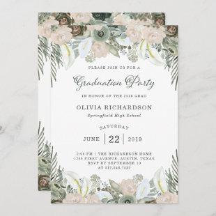 Foliage and Floral | Sage Green Graduation Party Invitation