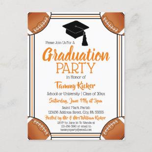 Football Orange & Black Graduation Party Invitation Postcard