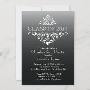 Formal Black Elegant Flourish Graduation Party Invitation