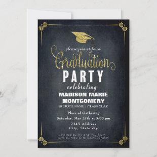 Formal Black/Gold Gaduation Party Invitation