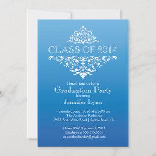 Formal Blue Elegant Flourish Graduation Party Invitation
