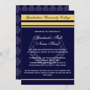 Formal College Graduation Announcements  Blue Gold