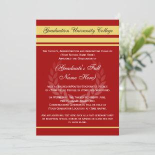 Formal College Graduation Announcements ~ Red