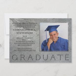 Formal Engraved Stone Graduate Photo Announcement