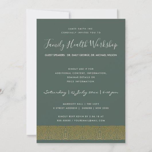 FORMAL FAUX GOLD GREEN MOSAIC DOTS WORKSHOP EVENT INVITATION