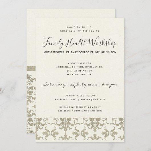 FORMAL FAUX SILVER DAMASK CLASSIC WORKSHOP EVENT INVITATION
