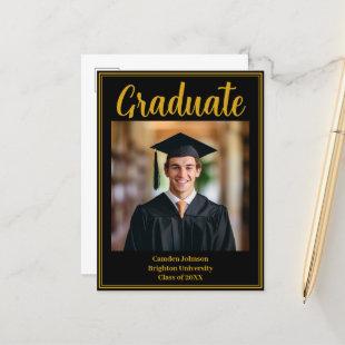 Formal Gold Black Graduation Photo 2024 Graduate Announcement Postcard