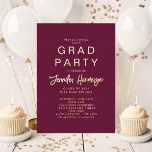 Formal Gold Burgundy Graduation Party Foil Invitation