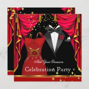 Formal Party Elegant Tuxedo Red Dress Event Invitation