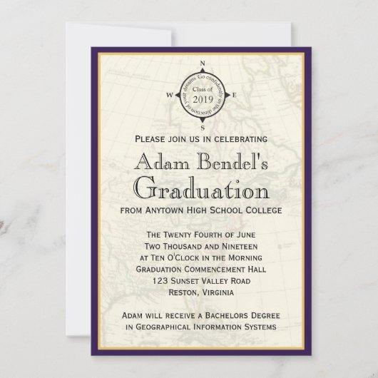 Formal Purple Compass Map Graduation Announcements