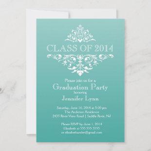 Formal Teal Elegant Flourish Graduation Party Invitation