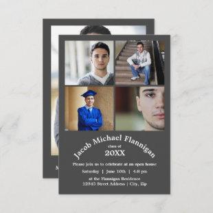 Four Photos Collage Gray 3x5- Graduation Announce Invitation