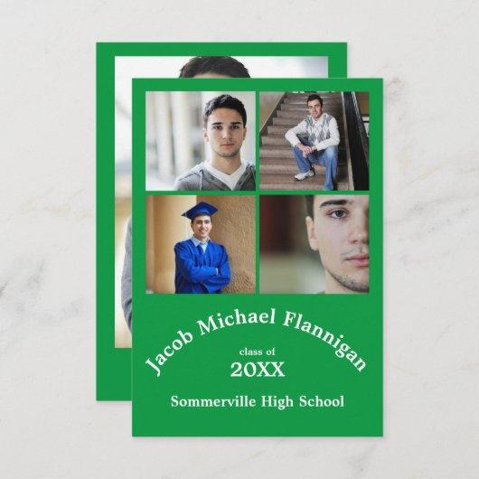 Four Photos Collage Green 3x5- Graduation Announce Invitation