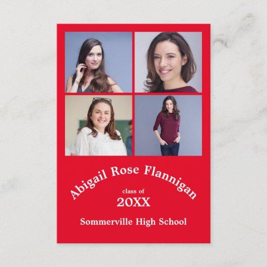 Four Photos Collage Red - 3x5  Graduation Invitation