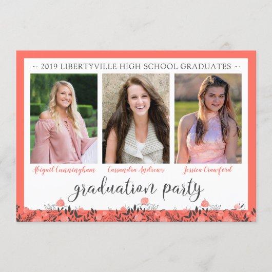 Friends Siblings Graduation Party Coral Floral Invitation