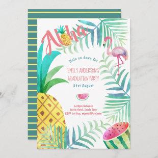 Fruity Tropical Graduation Party  Invites Flamingo