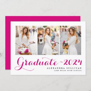 Fuchsia Class of 2024 Photo Collage Graduation Invitation