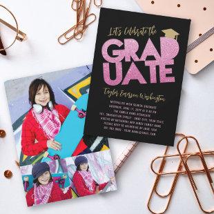 Fuchsia Glitter Graduate Cutout Graduation Party Invitation