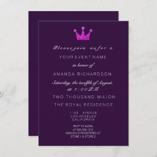 Fuchsia Purple PinkCrown Royal Glitter 16th Bridal Invitation