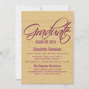 Fuchsia Rustic Script Graduation Invite