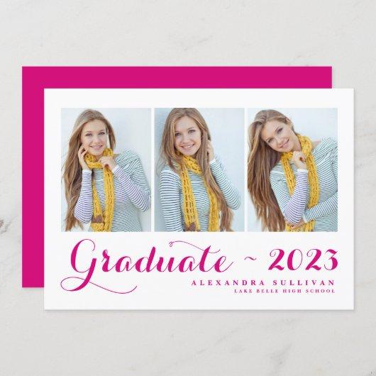 Fuchsia Script Photo Collage 2023 Graduation Party Invitation