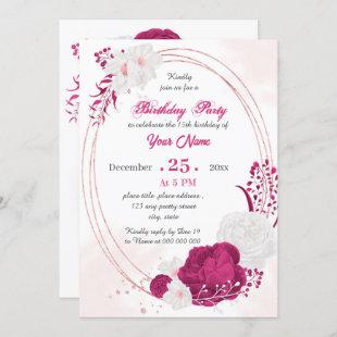 fuchsia & white floral geometric birthday party invitation