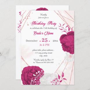 fuchsia & white floral geometric birthday party invitation
