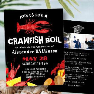 Fun Black Crawfish Boil 3 Photo Graduation Party  Invitation