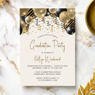 Fun Black Gold Balloon Arch Graduation Party Invitation