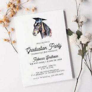 Fun Equestrian Watercolor Horse Photo Graduation Invitation