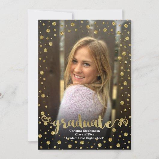 Fun Faux Gold Glitter Confetti Photo Graduation Invitation