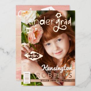 Fun Kindergarten Photo Magazine Cover Grad Party Foil Invitation