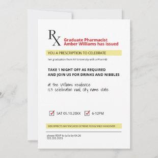 Fun Novelty Rx Prescription Pharmacy Graduation Invitation
