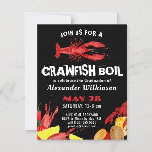 Fun Red Black Crawfish Boil Graduation BBQ Party Invitation