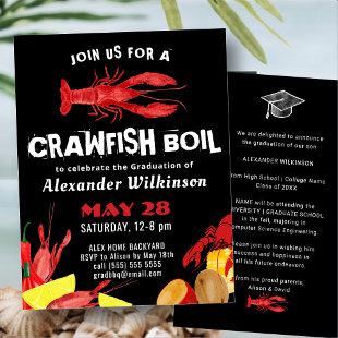 Fun Red Black Crawfish Boil Graduation BBQ Party Invitation