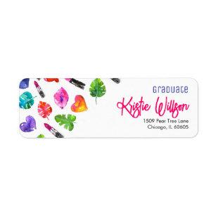 Fun Vibrant Watercolor Lipsticks Graduation Party Label