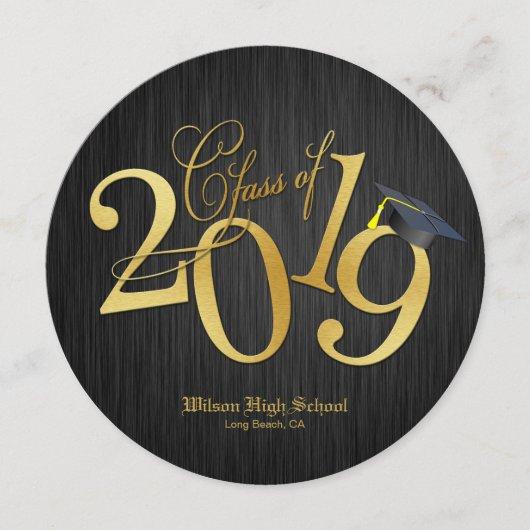 Funky Black & Gold Class of 2019 Graduation Invitation