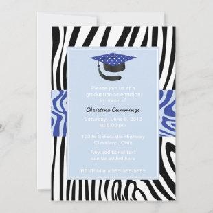 Funky Blue Zebra Graduation Invitation