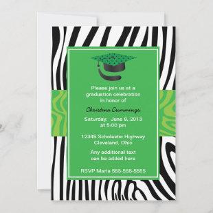 Funky Green Zebra Graduation Invitation