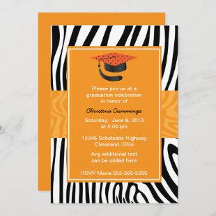 Funky Orange Zebra Graduation Invitation