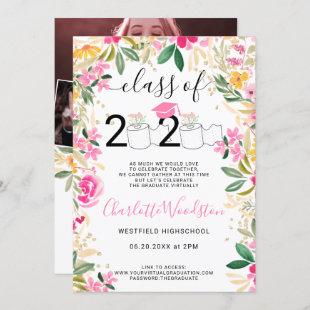 Funny 2020 roll floral photos virtual graduation invitation