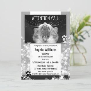 Funny Cat Black and White Graduation Party Invitation