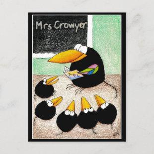 Funny Cute Crow Teacher Students Class postcard V2