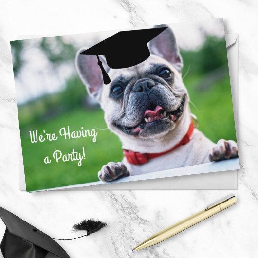 Funny French BullDog Dog Photo Graduation Party Invitation