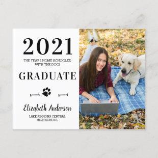 Funny Home School Dog Class Of 2021 Graduate Photo Invitation Postcard