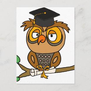 Funny Owl Graduation Cartoon Announcement Postcard
