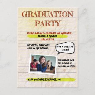 Funny Paper Photo Graduation Party Invitation 2024 Postcard
