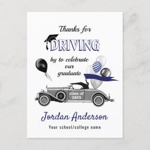Funny Retro Car Drive By Graduation Thank You Announcement Postcard