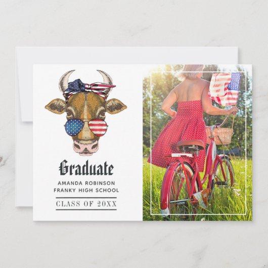 Funny USA Patriotic Cow Graduation Photo Announcement